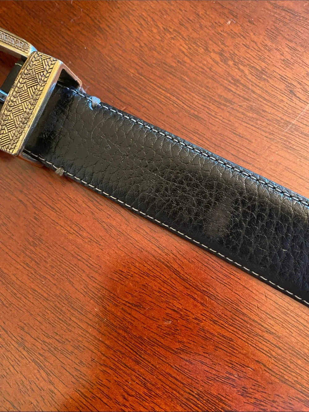 Johnston & Murphy Leather Belt with Decorative Etched Metal Buckle, Keeper & Tip